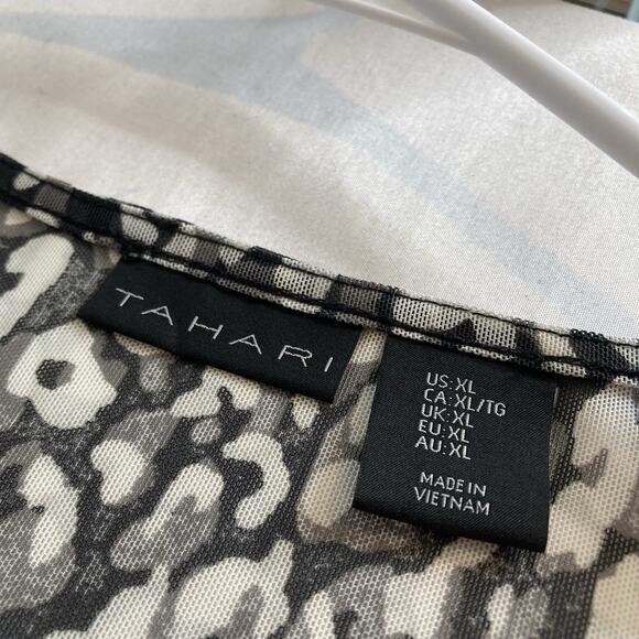 Tahari Women’s Gray‎ Cheetah Print Faux Wrap Top Size XL Maximalist Opulent Glam - Picture 5 of 9
